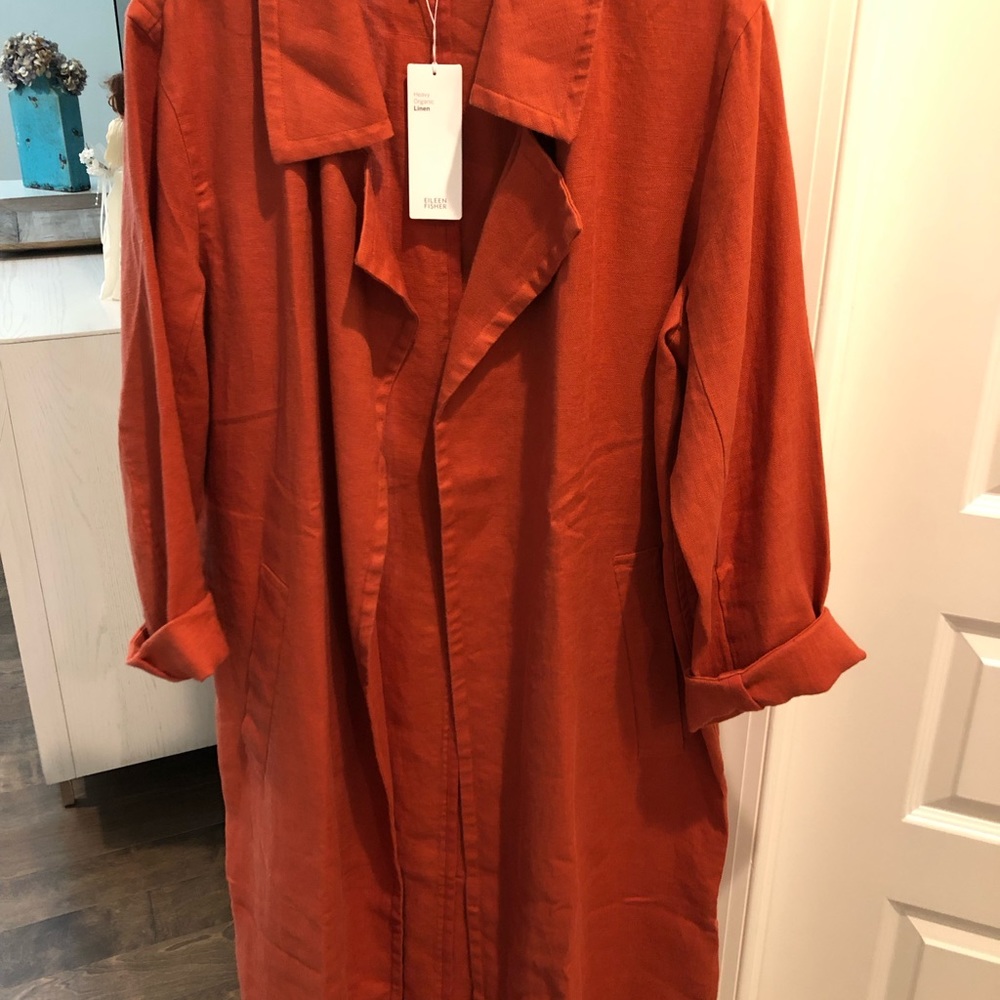 Eileen Fischer burnt orange linen duster